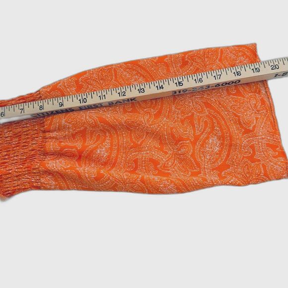 Women's Michael Kors Paisley Blouse Smocked Neck Back Zip Boho Flowy Sz Medium - Picture 4 of 7